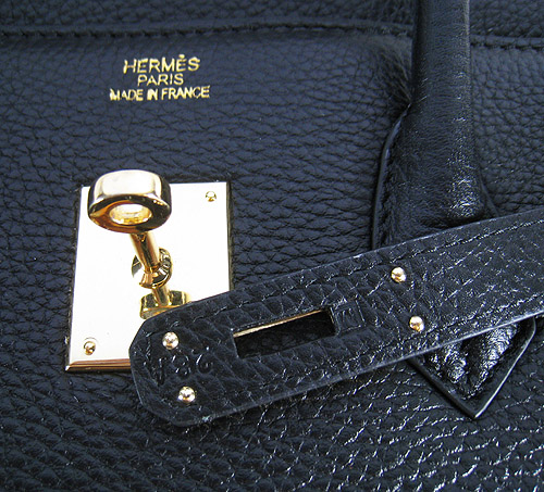 High Quality Fake Hermes Birkin 35CM Pearl Veins Leather Bag Black 6089 - Click Image to Close